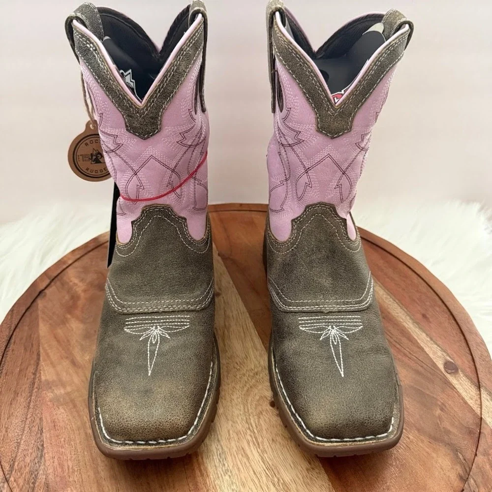 Rocky Legacy 32 Kids Western Boots Brown Pink Lavender Square Toe RKW0408C 3M